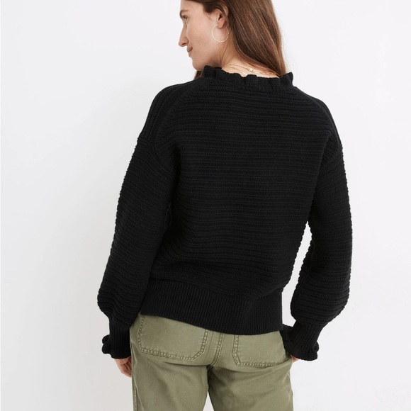 MADEWELL Ruffle-Neck Pullover Sweater in Cotton-Merino Yarn Size XSmall - Picture 2 of 9